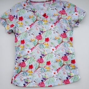 V-neck front pockets fitted at the back nurse uniform scrubs floral Tropical